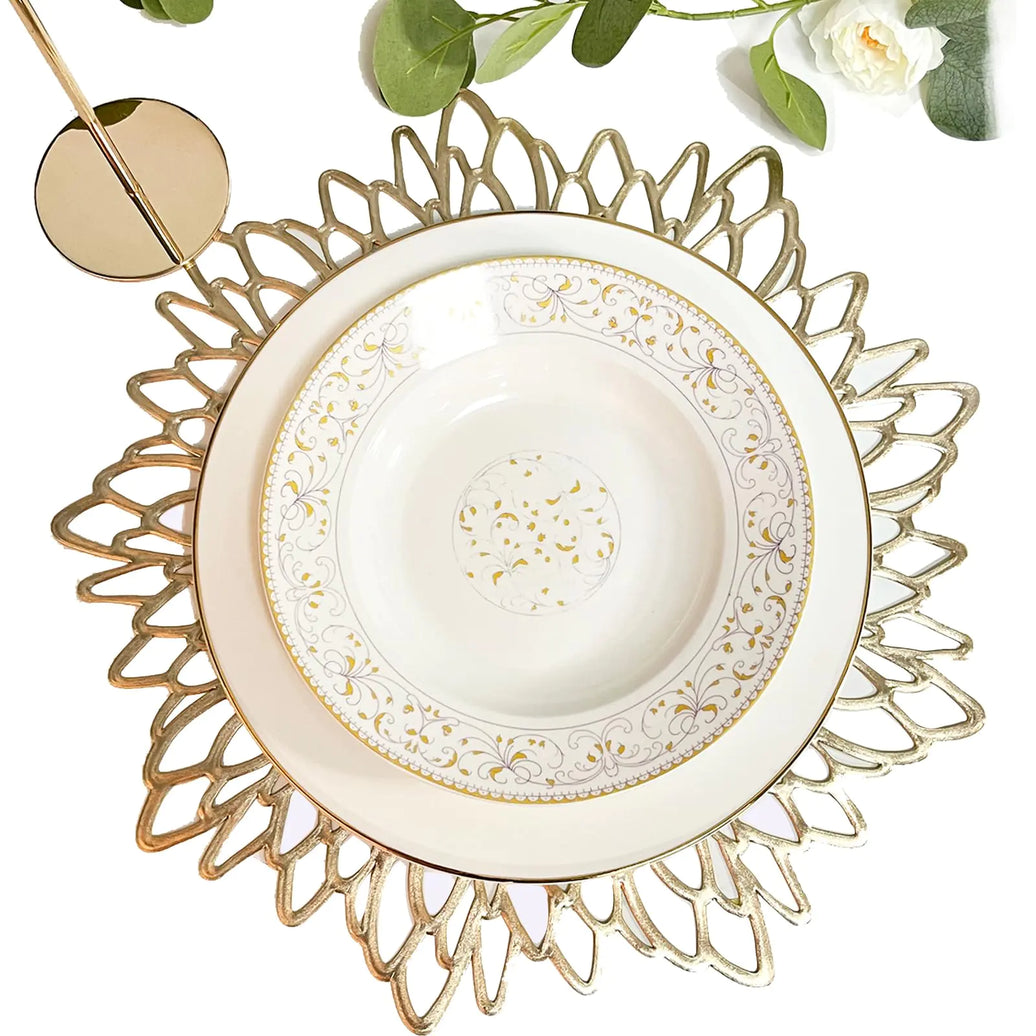 GoldLeaf Vinyl Placemat Set - 24 pcs for Holiday Dining