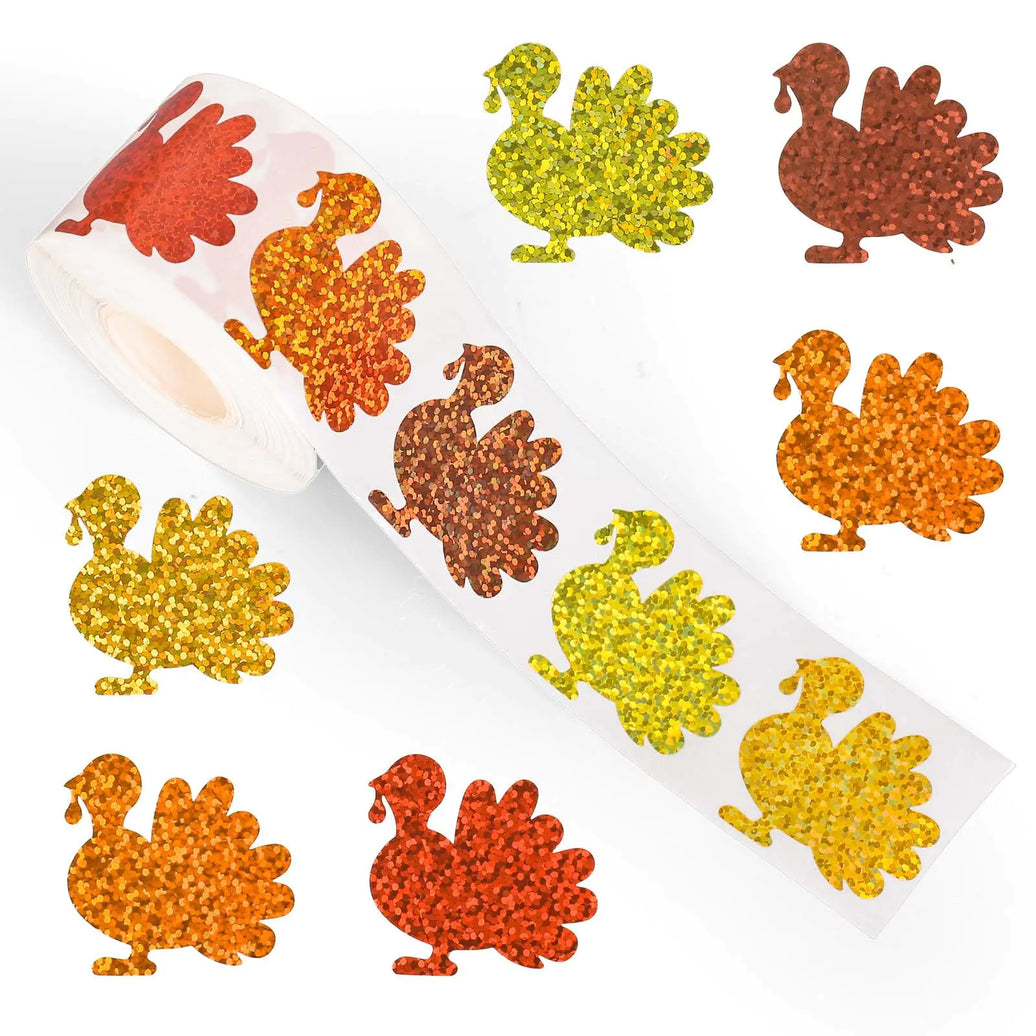 Autumn Sparkle Turkey Stickers - 500pcs Waterproof Decals