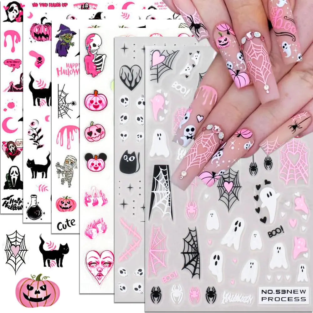 Spooky Pink Halloween Nail Art Decals (6 Sheets)
