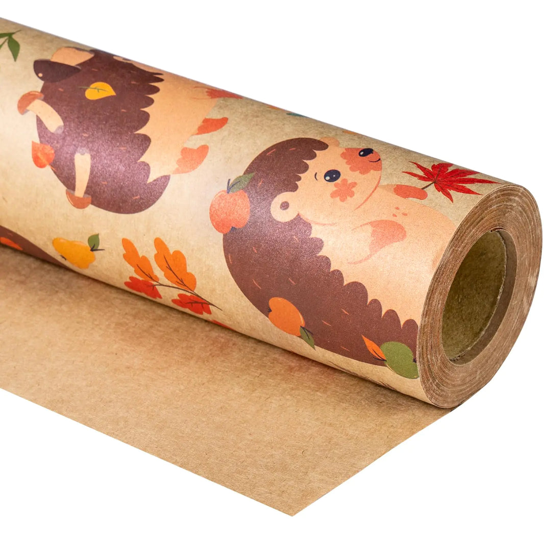 Hedgehog Blossom Kraft Wrap - Autumn Festivities - 17in x 32.8ft