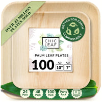 Eco-Chic Palm Leaf Dinnerware Set - Compostable Square Plates 100 Pack