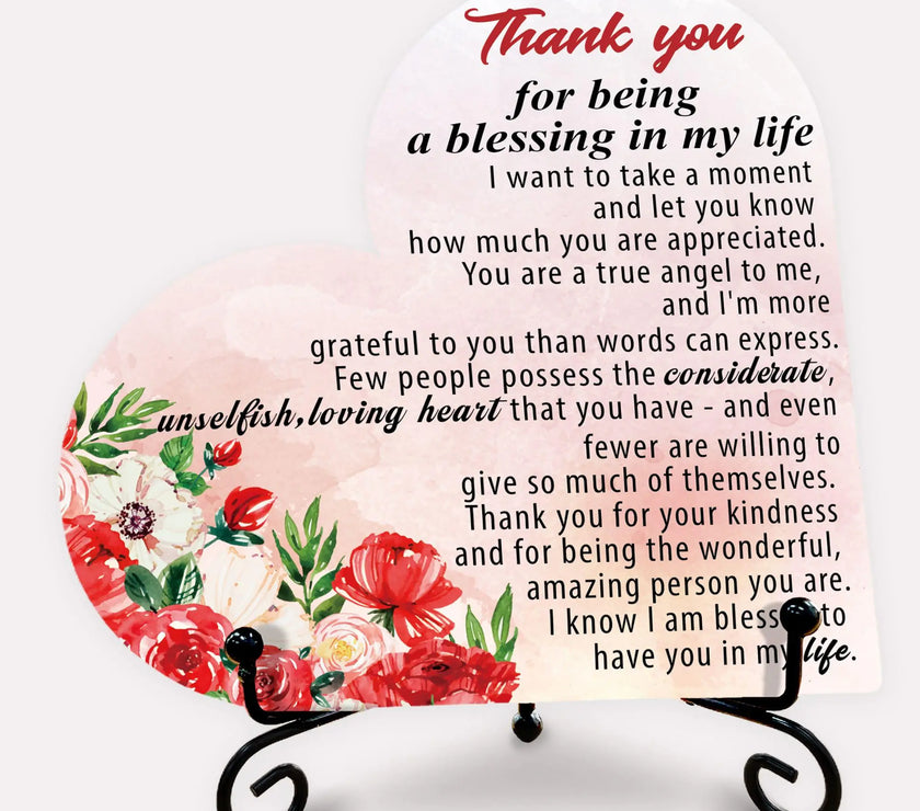 Blessing Heart Wood Plaque - Thankful Gift for Her