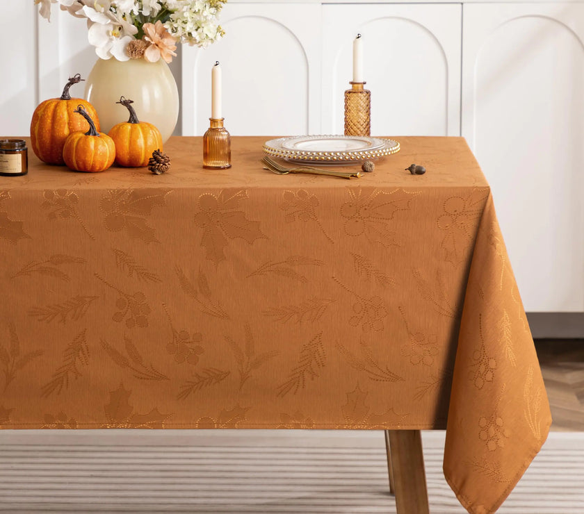 joybest Fall Tablecloth Rectangle 60 x 120 Inch Jacquard Thanksgiving Table Cloth Spill-Proof Washable Fabric Table Cover for Autumn Harvest Dining Party Decoration Amber