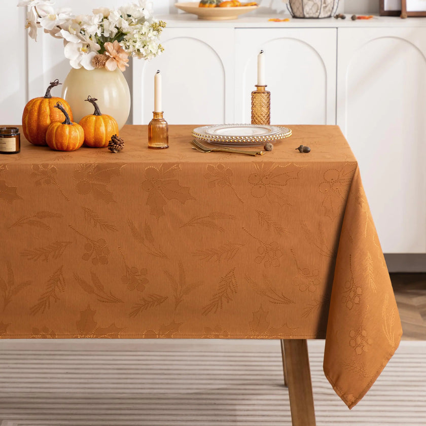 joybest Fall Tablecloth Rectangle 60 x 120 Inch Jacquard Thanksgiving Table Cloth Spill-Proof Washable Fabric Table Cover for Autumn Harvest Dining Party Decoration Amber