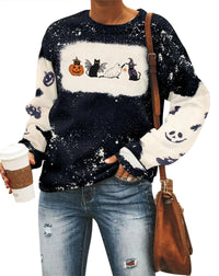 Spooky Cat Pumpkin Crewneck - Women's Halloween Top