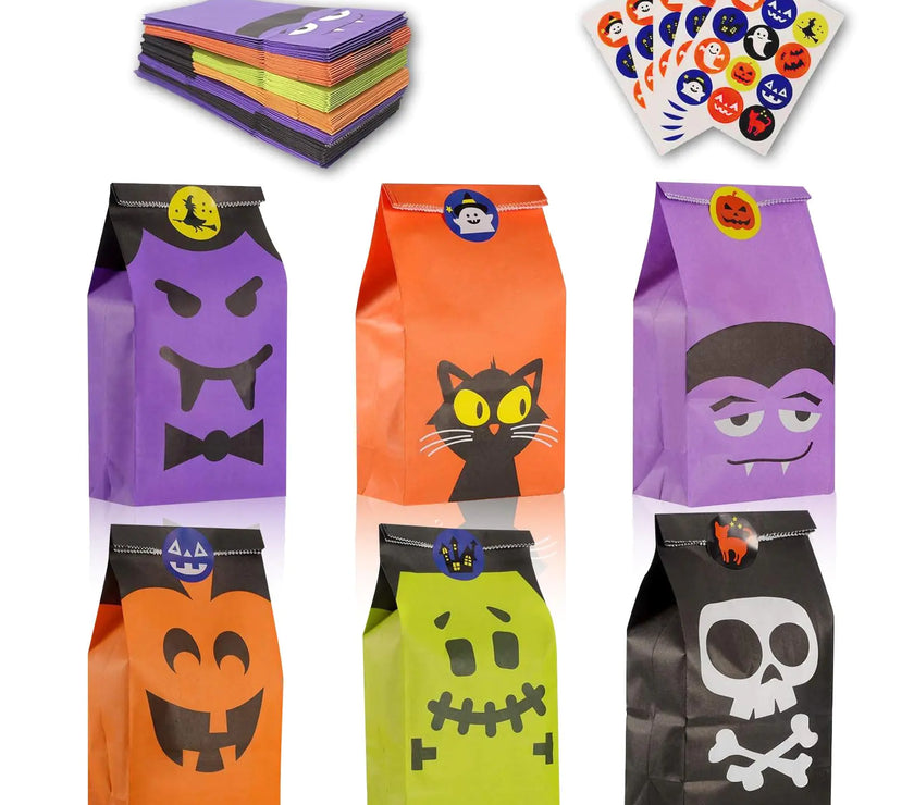 Spooky Snack Pack: 60 Halloween Party Bags with Matching Stickers