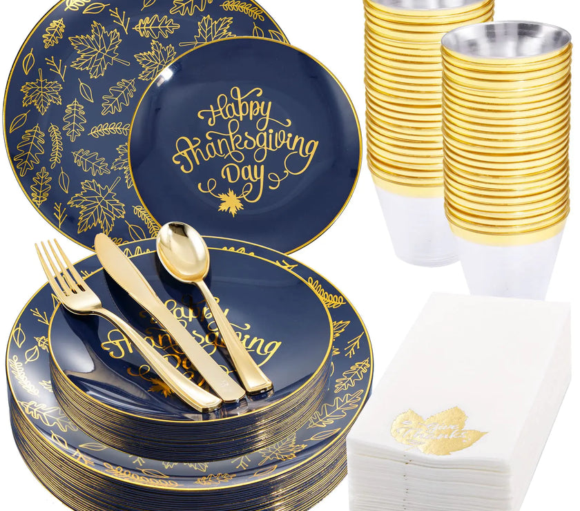 BlueGold Festive 175pc Thanksgiving Tableware Set