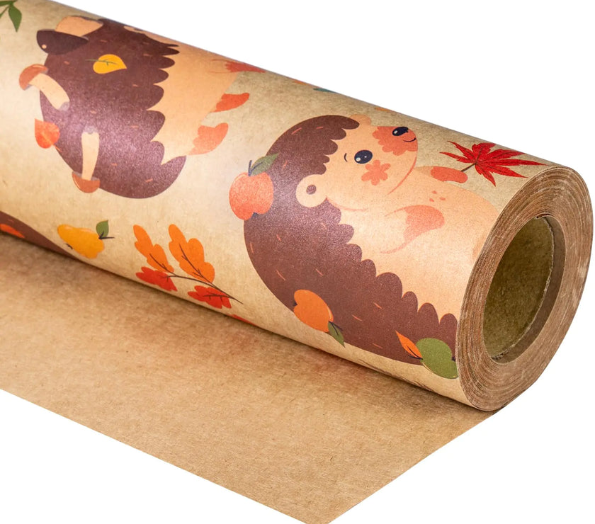 Hedgehog Blossom Kraft Wrap - Autumn Festivities - 17in x 32.8ft