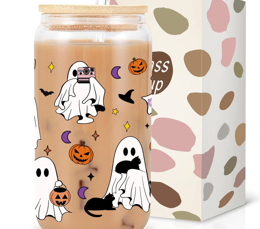 Spooky Sips Cat & Ghost Glass Cup Set