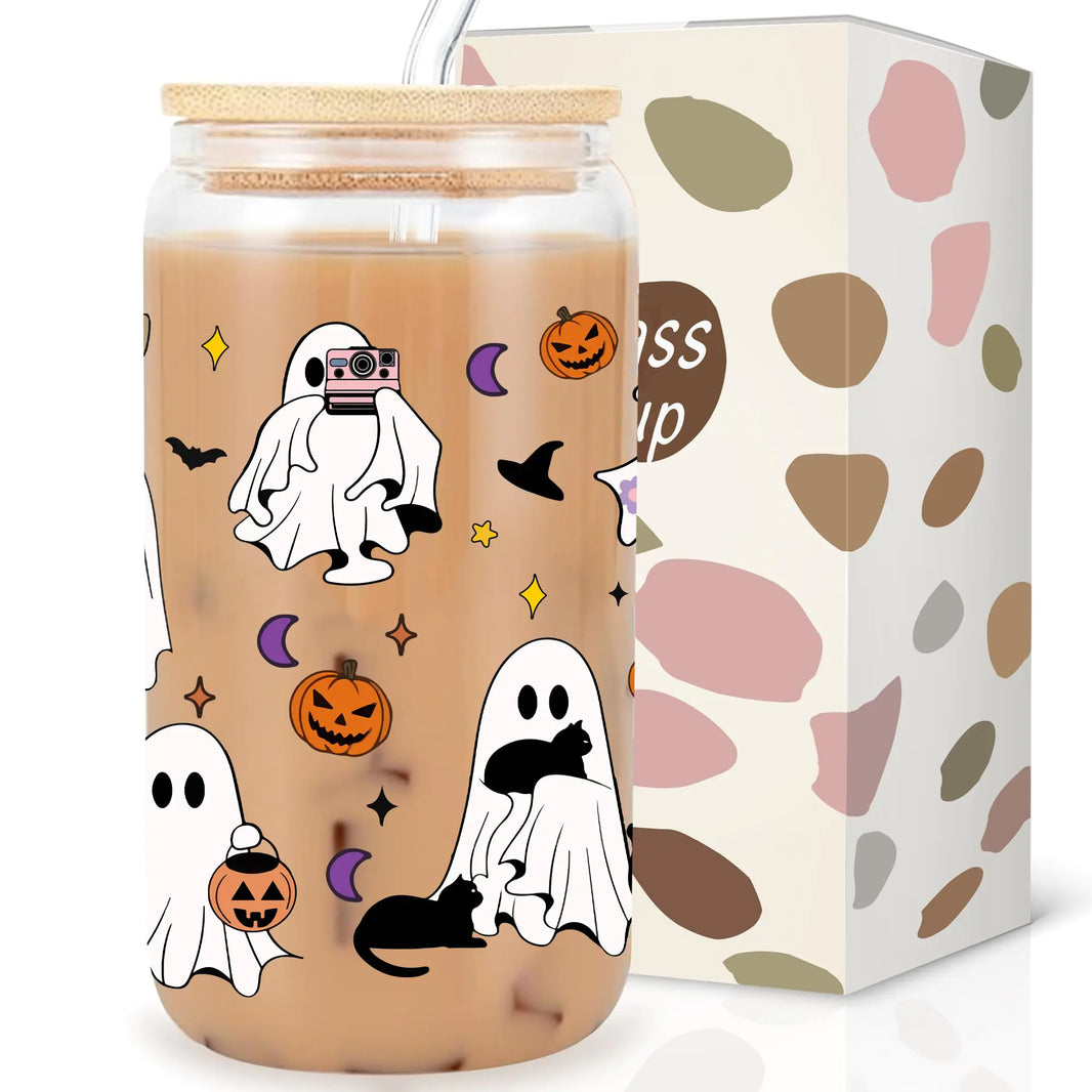 Spooky Sips Cat & Ghost Glass Cup Set