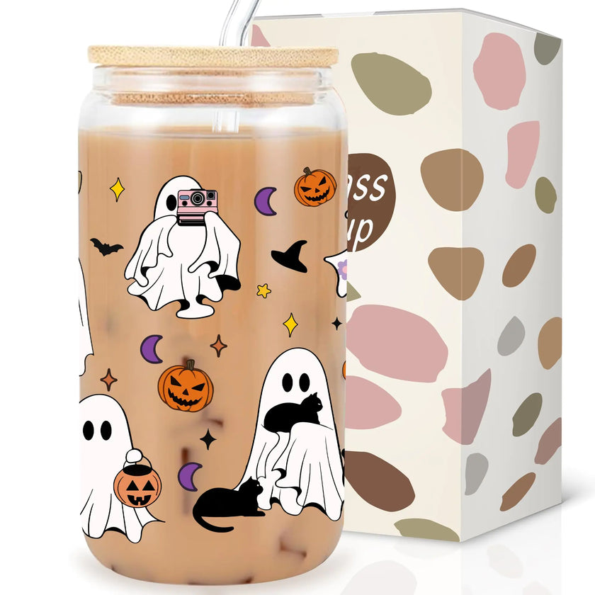 Spooky Sips Cat & Ghost Glass Cup Set