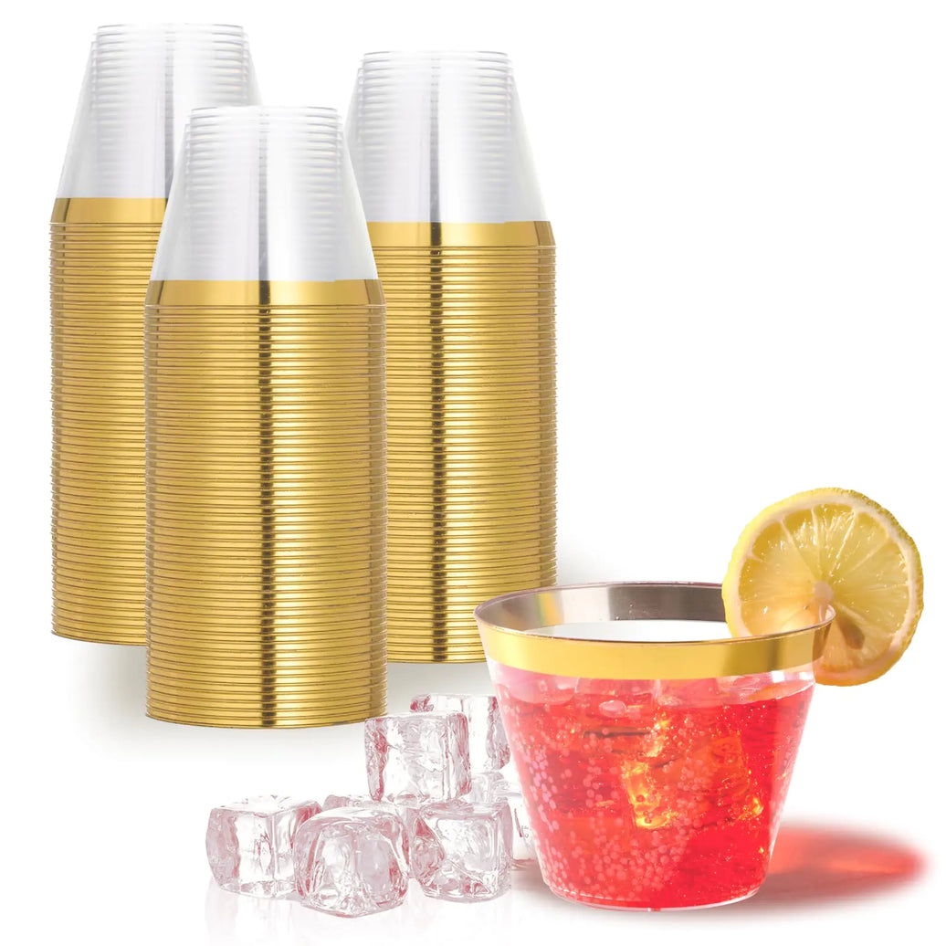 GoldRim Gala 9oz Plastic Cups - 200 Pack