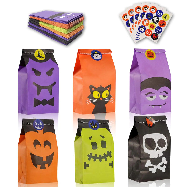 Spooky Snack Pack: 60 Halloween Party Bags with Matching Stickers