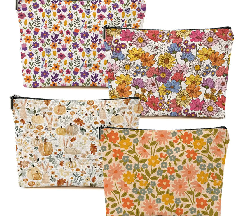 Retro Floral Makeup Bags Set of 4
