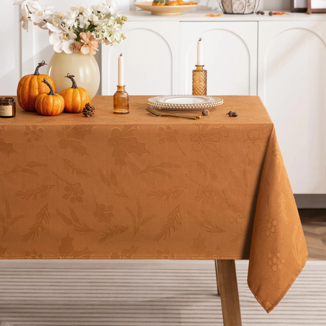 joybest Fall Tablecloth Rectangle 60 x 120 Inch Jacquard Thanksgiving Table Cloth Spill-Proof Washable Fabric Table Cover for Autumn Harvest Dining Party Decoration Amber
