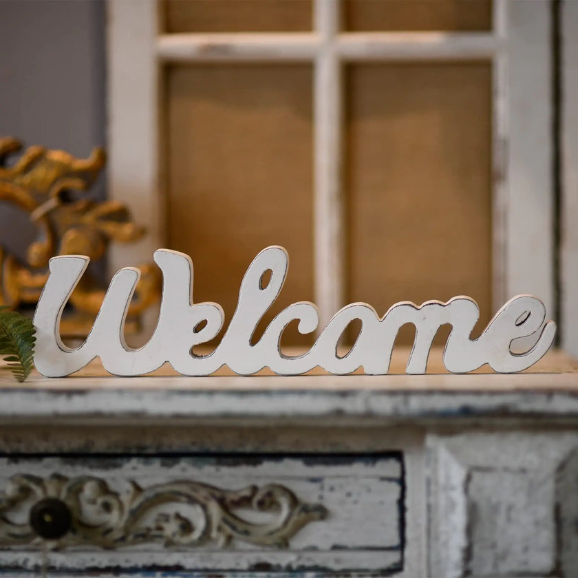 Rustic Welcome Wooden Sign - White Lettering