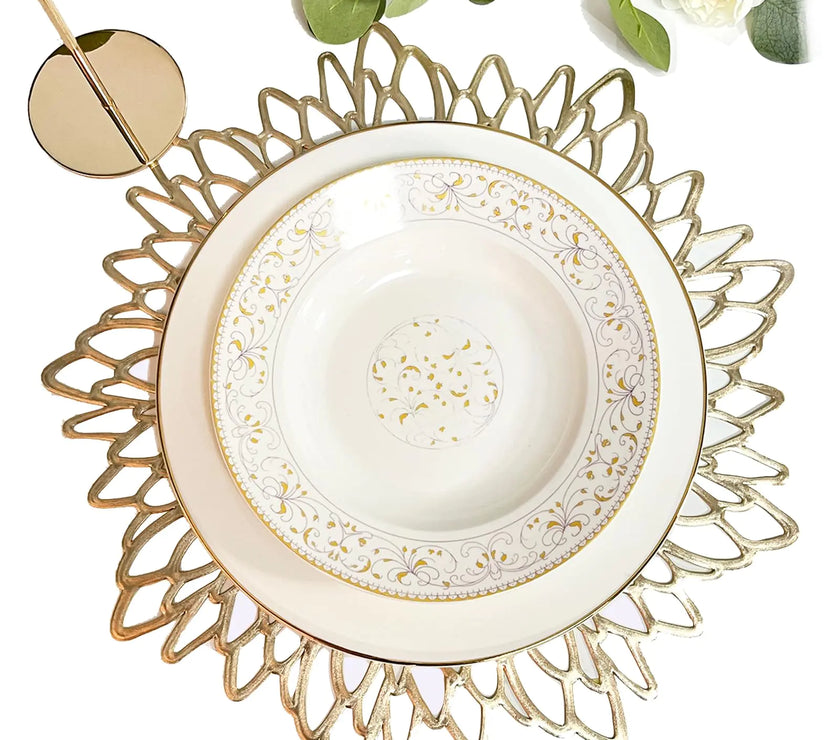 GoldLeaf Vinyl Placemat Set - 24 pcs for Holiday Dining