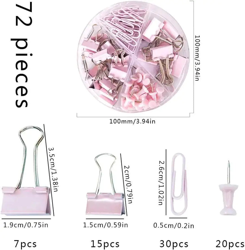 Pink Office Metal Paper Clips Binder Set For Office, School