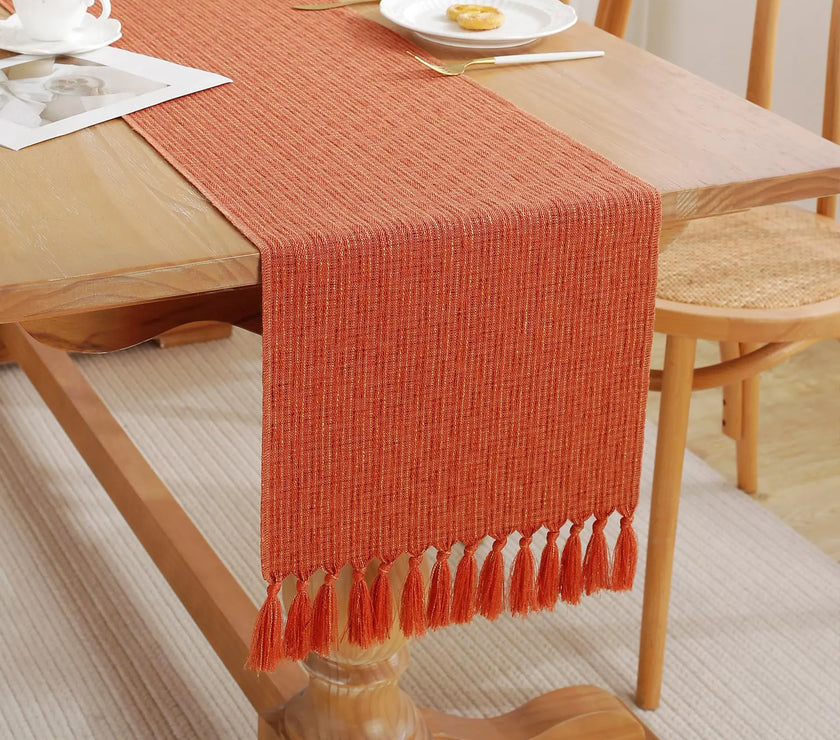 Autumn Orange Tassel Table Runner 13x36