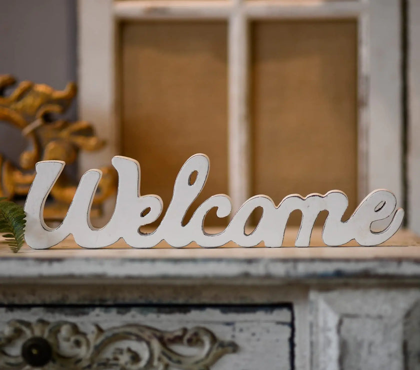 Rustic Welcome Wooden Sign - White Lettering