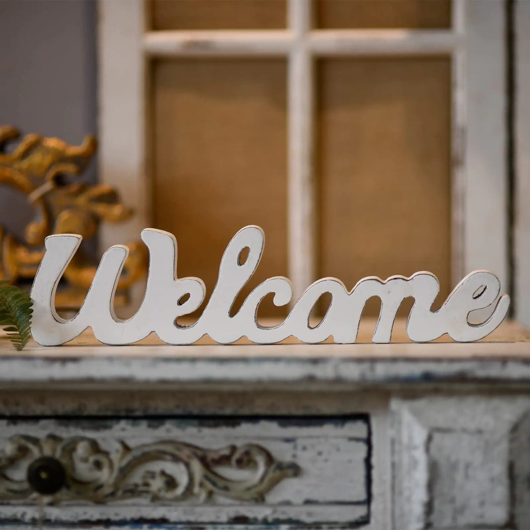 Rustic Welcome Wooden Sign - White Lettering