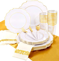 Elegant Gold Festive Tableware Set 140PCS - Includes Plates, Cups & Cutlery