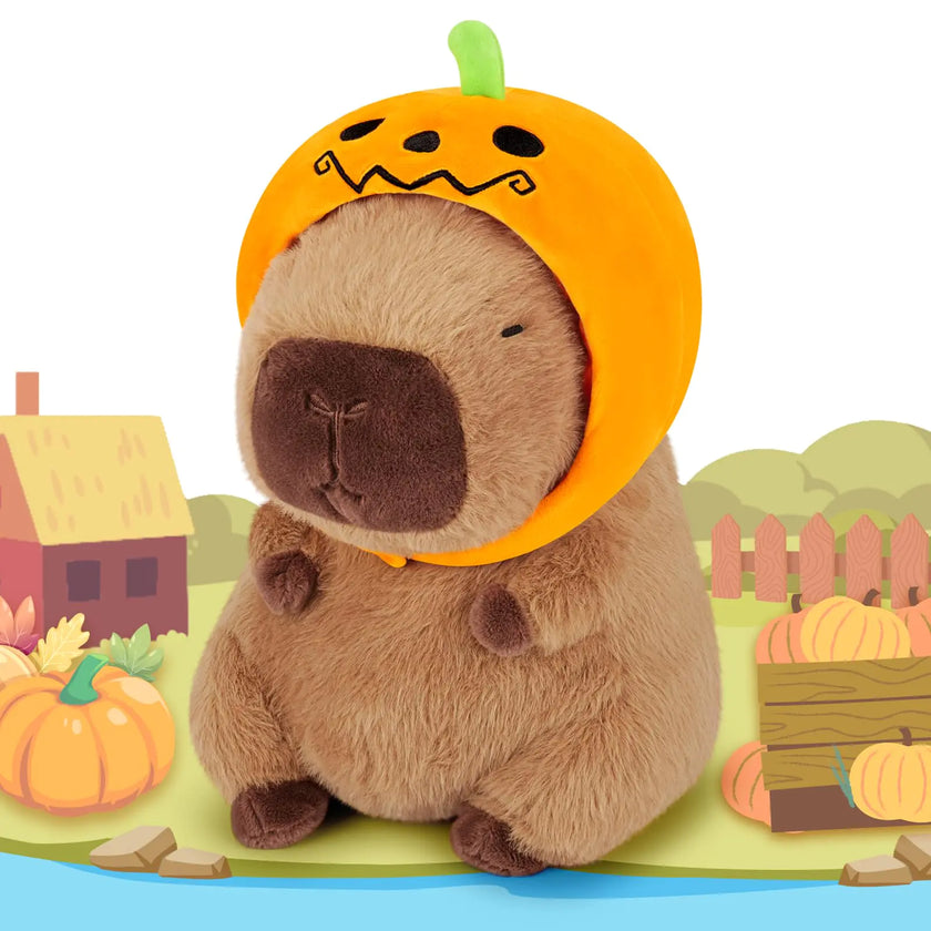 Pumpkin Hat Capybara Plushie - Soft Toy 16"