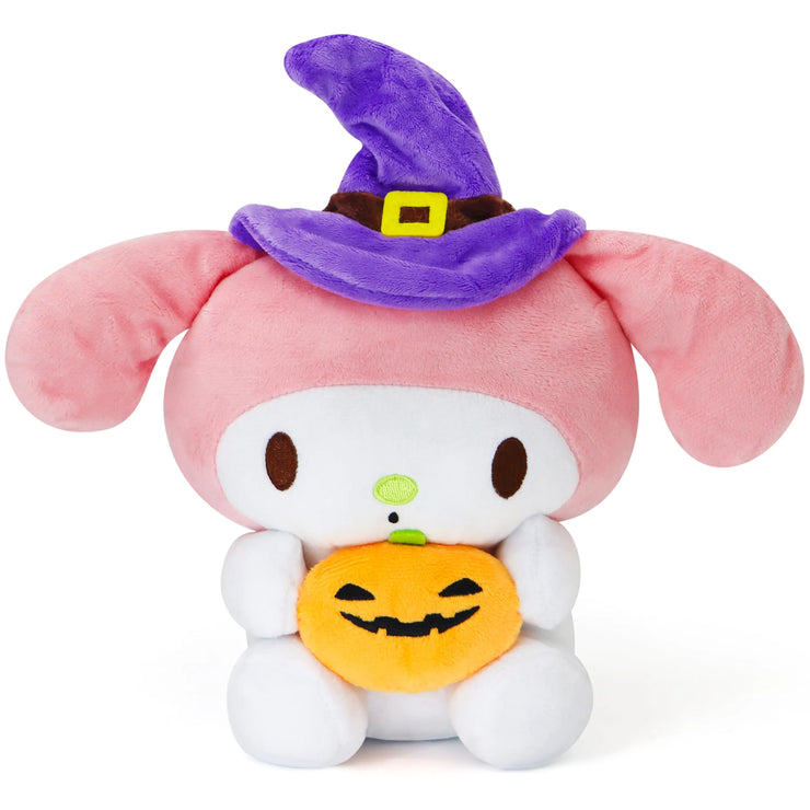 Ahlsense Halloween Cat Plush with Pumpkin and Witch Hat 7.8 Inch Halloween Plushie Pillow – Perfect for Halloween Decor Trick-or-Treat Gifts (Pink)