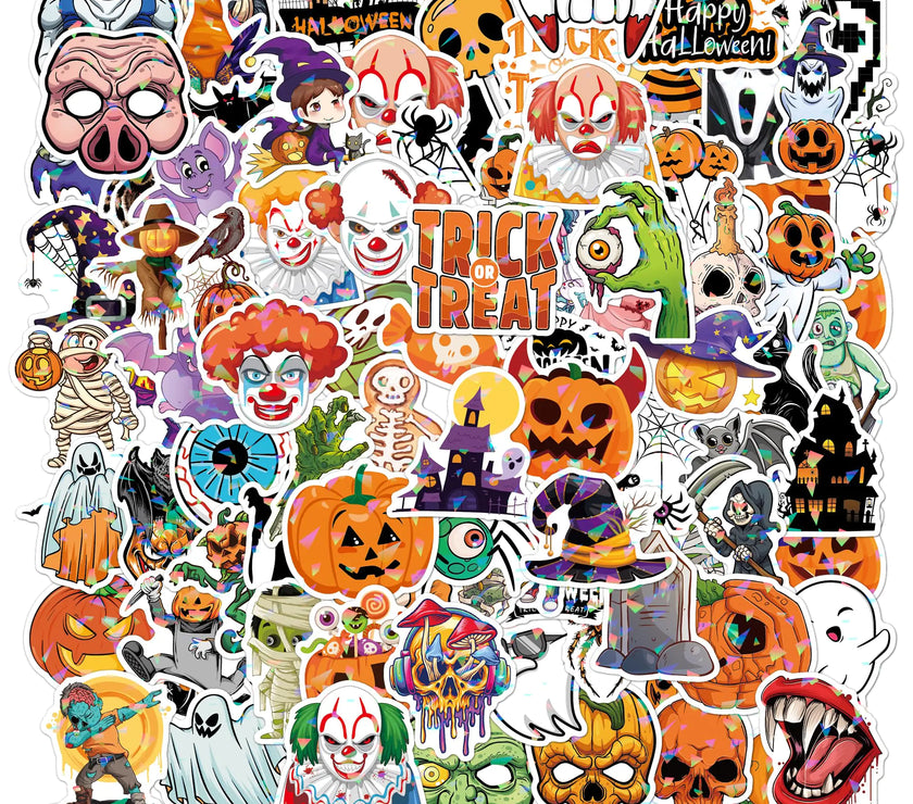 100pcs Glitter Halloween Decal Set - Waterproof & Stick Anywhere