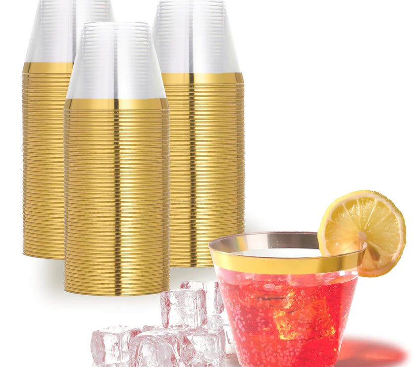 GoldRim Gala 9oz Plastic Cups - 200 Pack