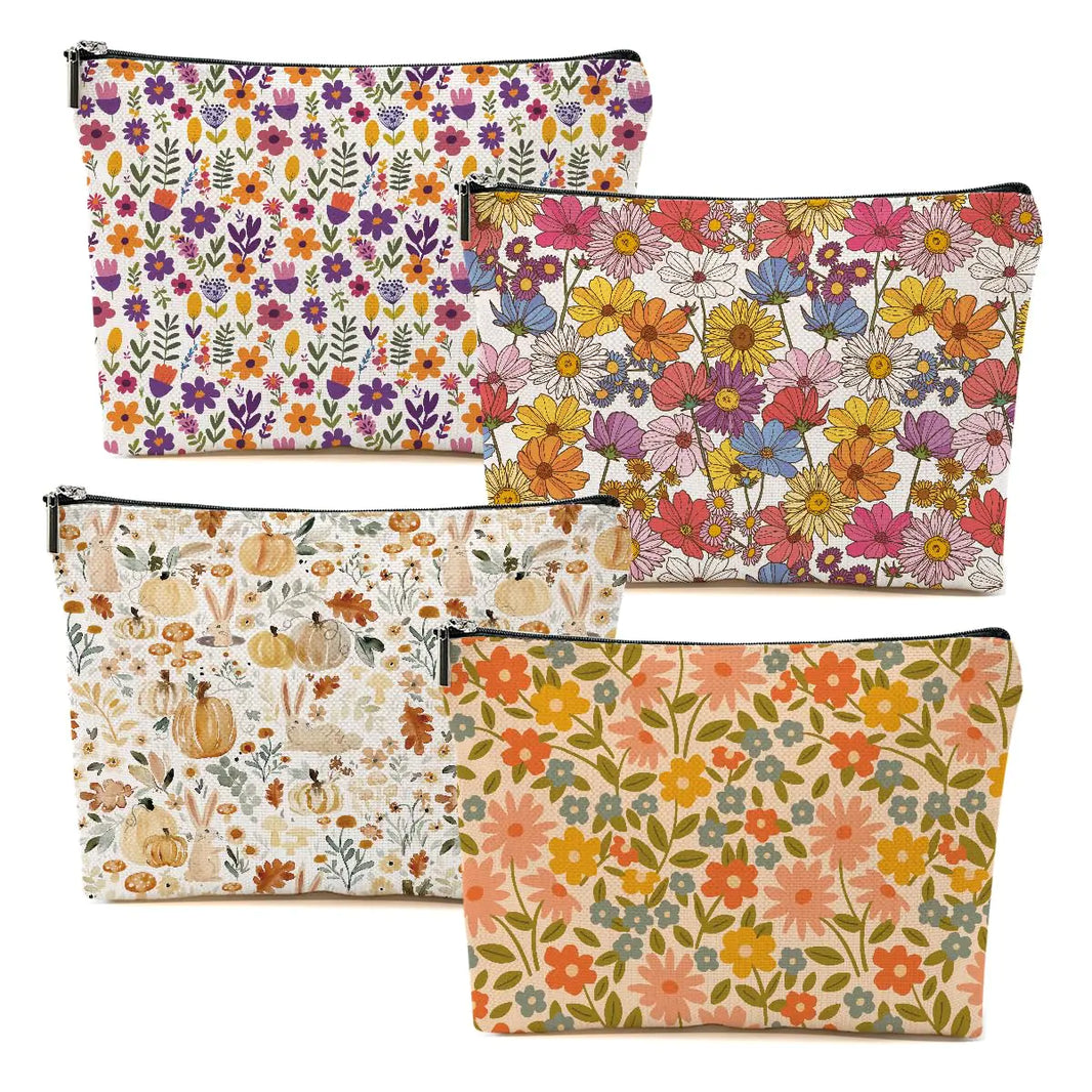 Retro Floral Makeup Bags Set of 4