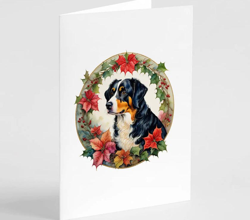 Appenzeller Sennenhund Christmas Flowers Greeting Cards Pack of 8