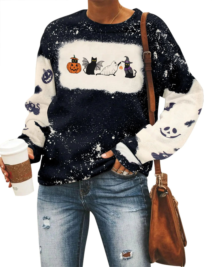 Spooky Cat Pumpkin Crewneck - Women's Halloween Top
