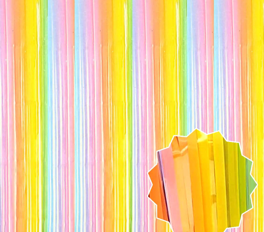 Rainbow Metallic Fringe Curtain Trio 3.28x8.2 Ft