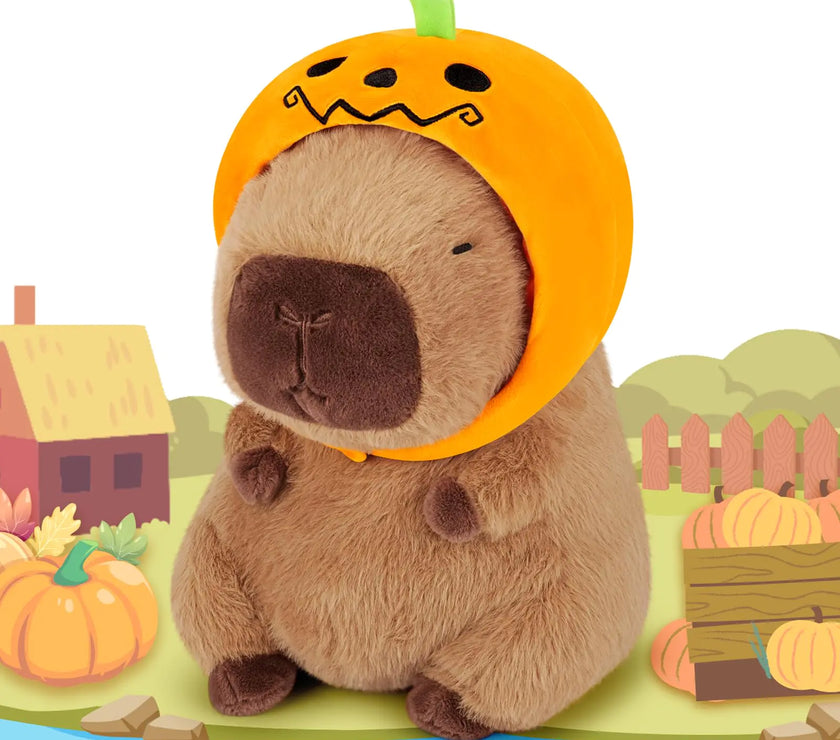Pumpkin Hat Capybara Plushie - Soft Toy 16"