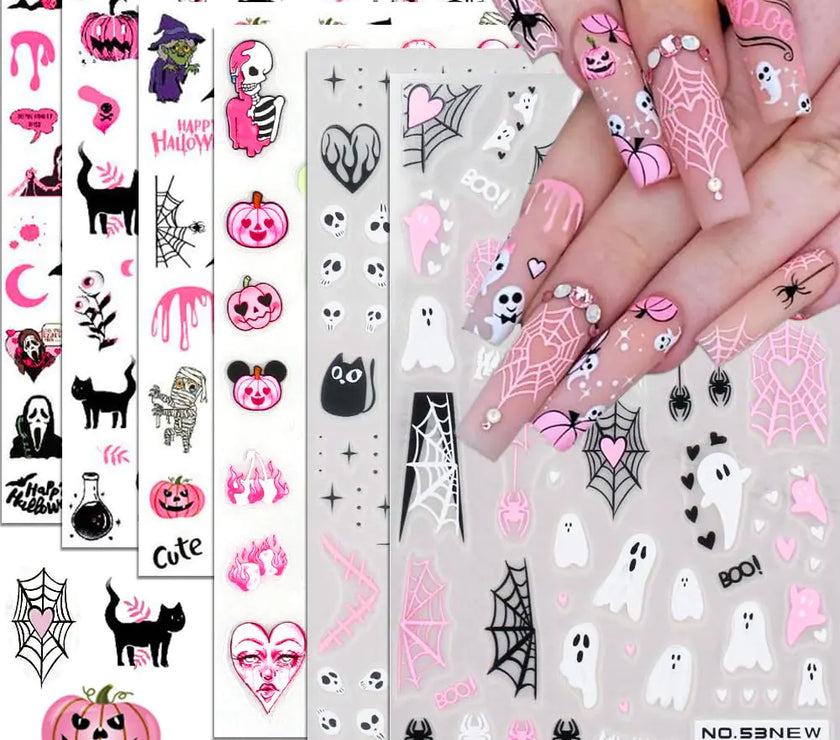 Spooky Pink Halloween Nail Art Decals (6 Sheets)