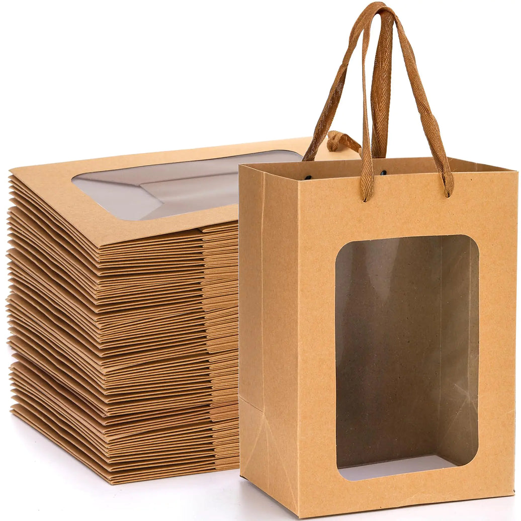 Chic Windowed Kraft Gift Bags - 30 Pack