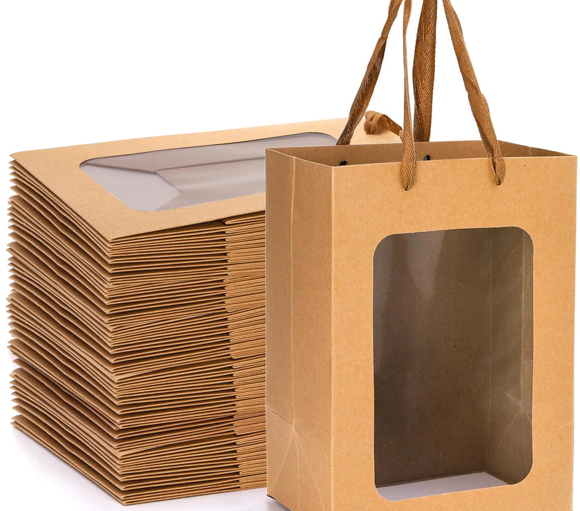 Chic Windowed Kraft Gift Bags - 30 Pack