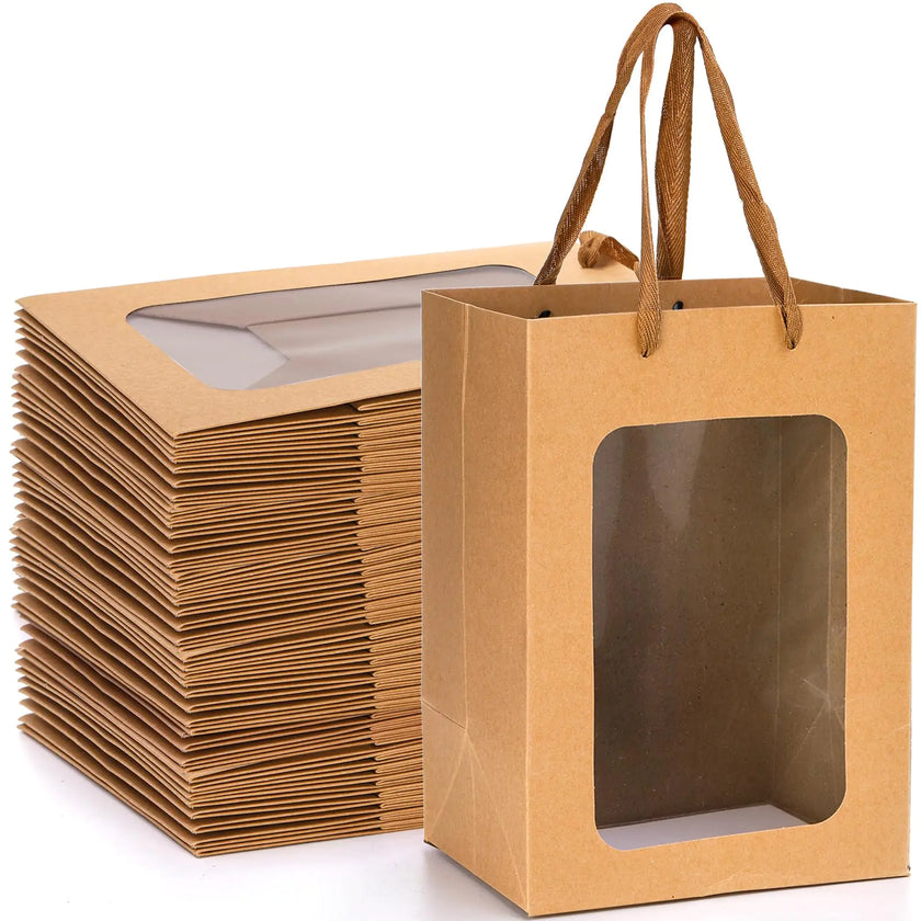 Chic Windowed Kraft Gift Bags - 30 Pack