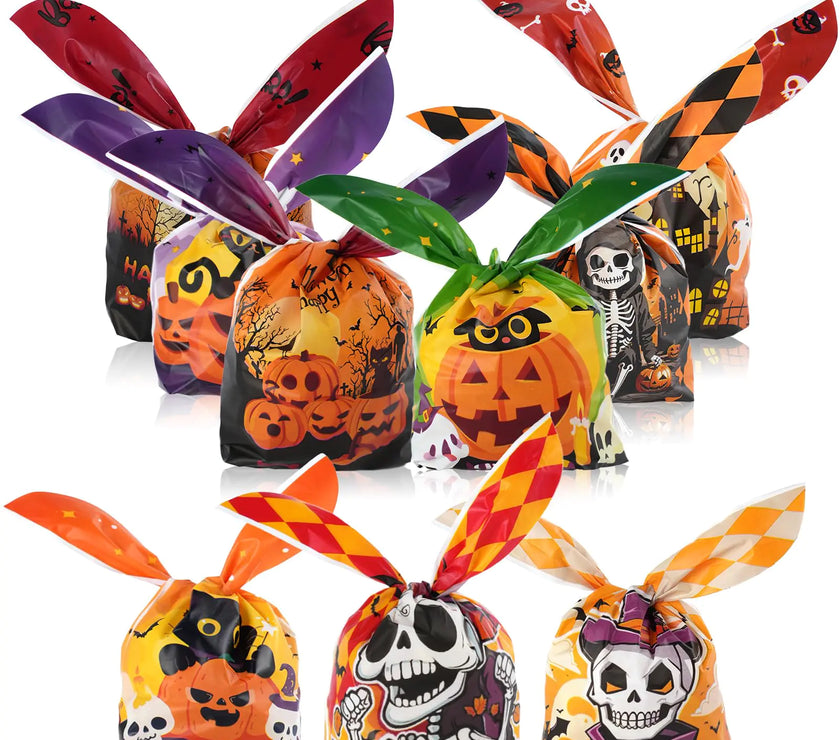Halloween Treat Bags 150 Pcs Halloween Trick or Treat Candy Gags with Twist Ties 9 Styles Halloween Goodies Bags Gift Bags for Halloween Party Favors