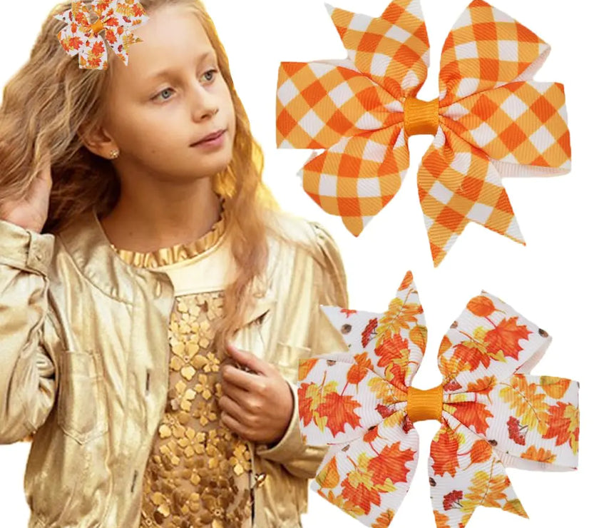 Autumn Orange Leaf Bow Hair Clips