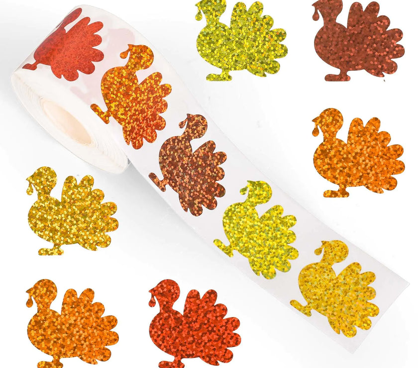 Autumn Sparkle Turkey Stickers - 500pcs Waterproof Decals